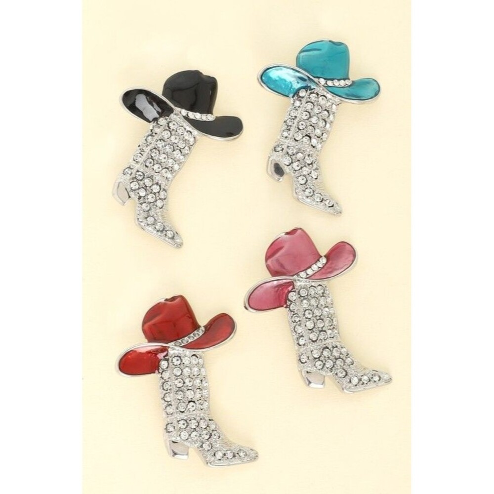 Crystal Jeweled Cowboy Boot Brooch Pin - Diona J - Picture 12 of 12